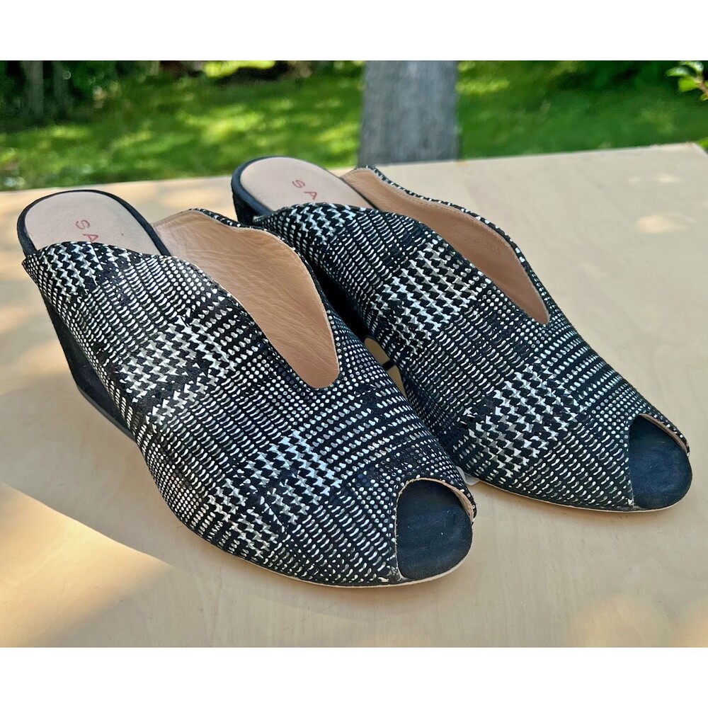 Sacha London Black Selina Stacked Peep Toe Mule Stack Heel Size 8